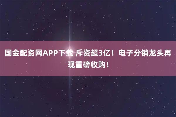 国金配资网APP下载 斥资超3亿！电子分销龙头再现重磅收购！